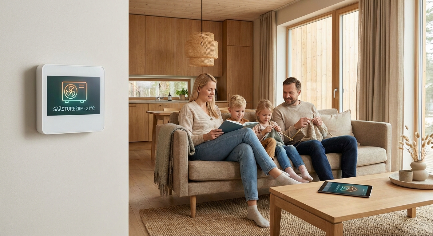 Eesti pere soojas ja kaasaegses elutoas juhib nutiseadmest õhksoojuspumba kütet